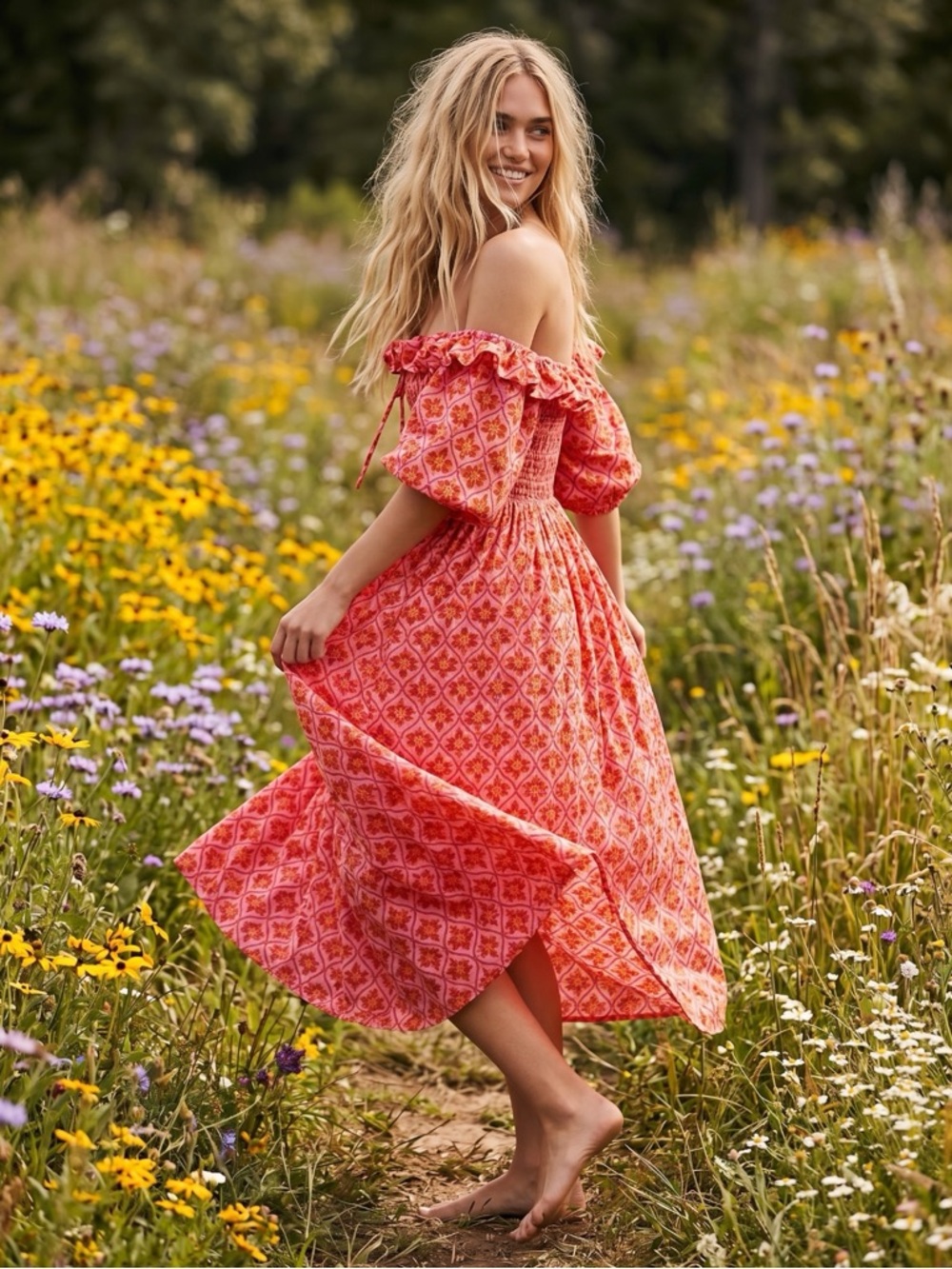 Free People Ethereal Oasis Midi Dress Pink Floral Small NEW Bohemian Milkmaid